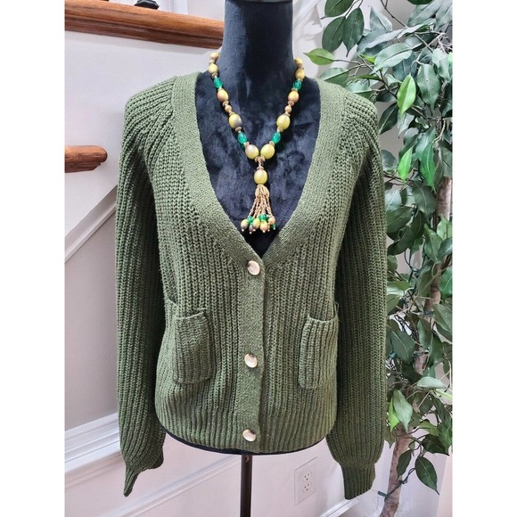 Cozy Casual Women's Green Polyester Long Sleeve Buttons Front Knit Sweater 2X/3X - Picture 2 of 11